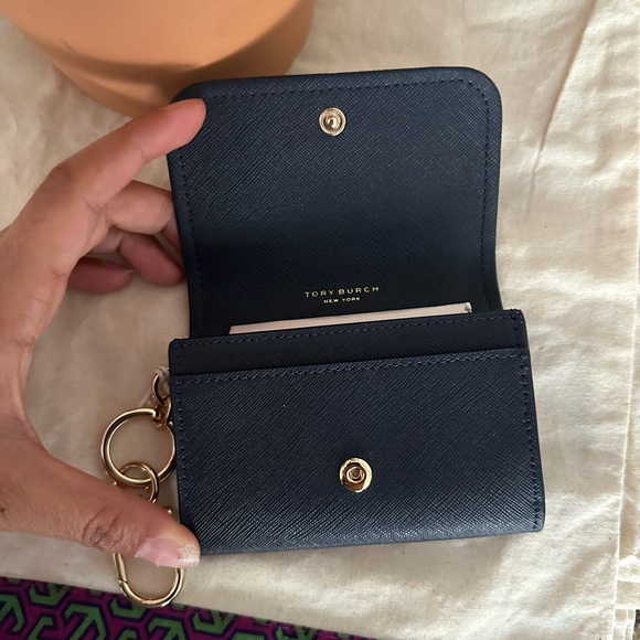 New Tory Burch Emerson flap card case wallet navy blue - Picture 3 of 6